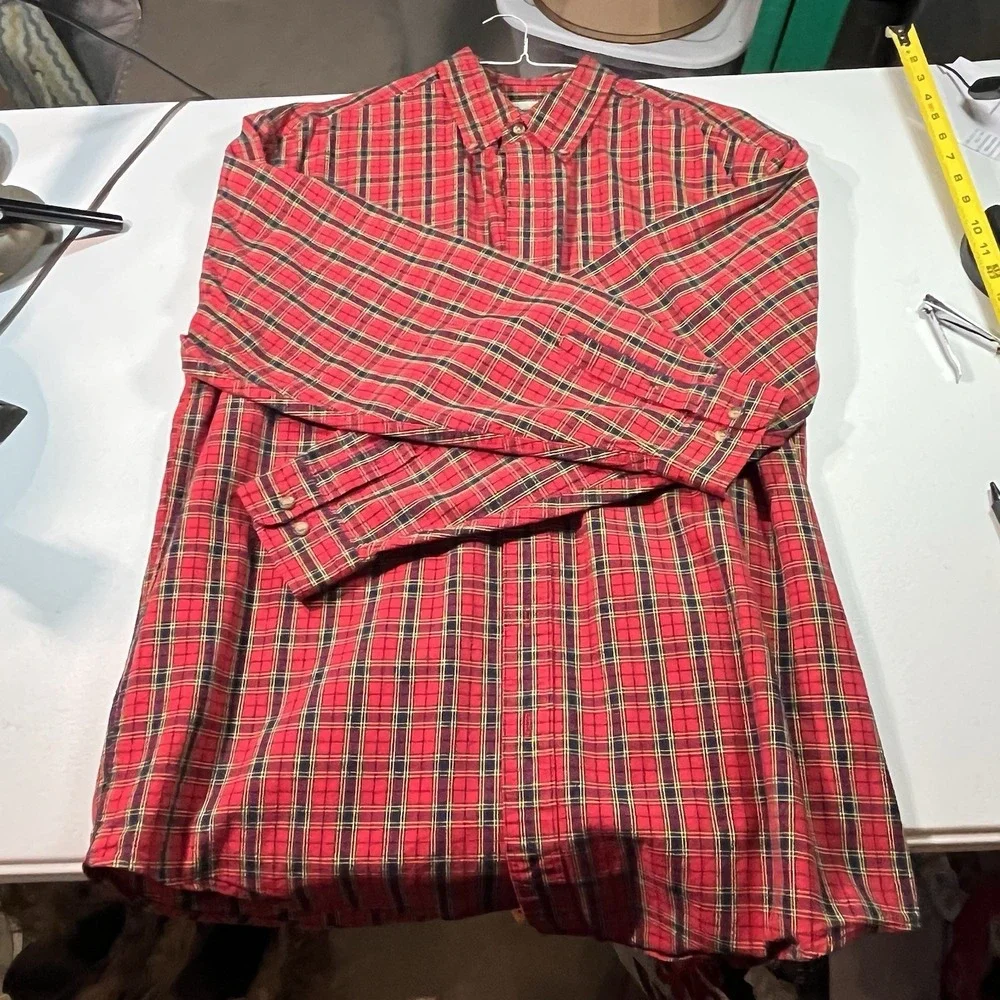 VTG Eddie Bauer Men's Plain Button‎ Down Large Tall Xmas Colors EUC